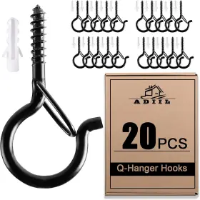 Aub096g6qj93 Adiil 20 Pcs Q Hanger Hooks With Safety Buckle Windproof Screw Black