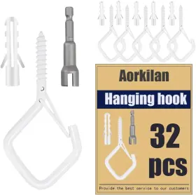 Aorkilan 768924880312 32-pack Heavy-duty White Screw Eye Hooks With Safety Clips 32pcs