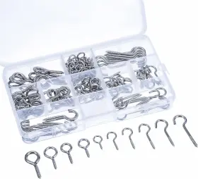 Bememo 652508176376 Screw Hooks And Eyes Kit Assortment Size Ceiling Silver
