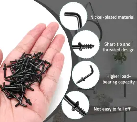 Qy20240426-202 Biaungdo 100 Pack 1/2 Inch L Hooks Black Screw In Small #3