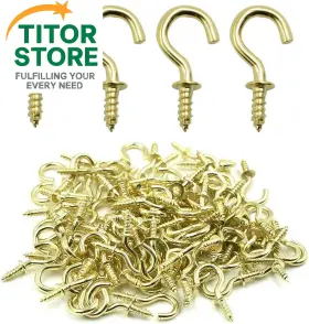Qy2235 Biaungdo 100 Pcs 1/2 Inch Ceiling Cups Hooks Screw Gold