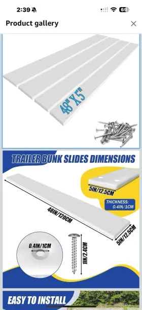 56498 Desunqin 48 Inch X 5 7/16 Pe Trailer Bunk Glides Heavy Duty Boat Slide White
