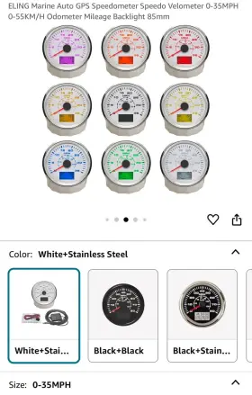 912-00051 Eling Marine Auto Gps Speedometer Speedo Velometer 0-35mph Open Box #3