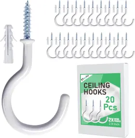 Etoolia 804589280835 20 Pcs Ceiling Hooks For Hanging 2.9 Inches White