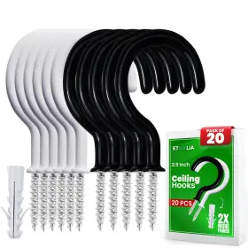Etoolia 804589280842 20 Pcs Ceiling Hooks 2.9 Inches White And Black