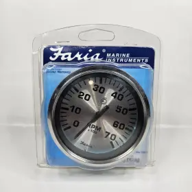 36005 Faria Instruments Outboard Motor Tachometer 7k Spun Silver 7000 Rpm Guage New