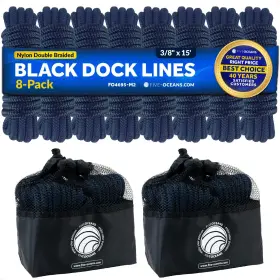 4695-m2-ns Five Oceans 3/8 Inch X 15ft Boat Dock Lines With 12 Eyelet Navy Blue Double Braid Nylon 8-pack