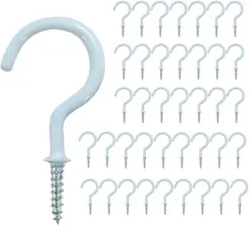 Fjyikj 768177927291 Pack Of 40 Utility 1-1/2 Inch Ceiling Hooks Vinyl Coated White