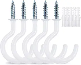 Hb004 Heebabeys 12 Pcs 2.9 Inches White Ceiling Hooks Vinyl Coated Screw-in Wall
