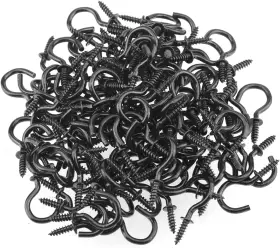 Helifouner 749355453344 120 Pieces 3/4 Inch Cup Screw Hooks Screw-in Ceiling Black