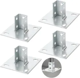 454815 Homaisson 4pcs Post Bases 4 Slotted Hole Strut Channel Silver-type3