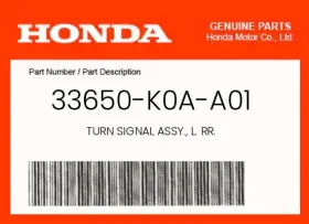 33650-k0a-a01 Honda Genuine Turn Signal Assy. L. Rr. -