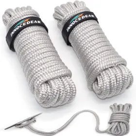 Innocedear 792136334127 2 Pack Premium Gray Dock Lines - 15ft / 25ft/35ft With Eyelet.double Braided Nylon