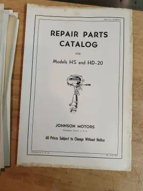 43-300775 Johnson Vintage Repair Parts Catalog Motors Hs And Hd-20 Sea Horse