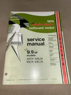 Jm-7404 Johnson Outboard Motor 9.9 Hp Models 1974 Service Manual Item No