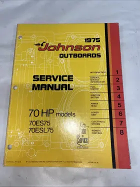 Jm-7510 Johnson Outboards Boat 70 Hp Models 1975 Service Manual Item No
