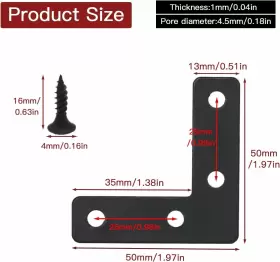 Wt-202304-34 Joyangy 20pcs Black L Flat Shape Braces Corner Bracket 50x50 Mm #2
