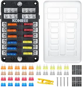 Hy0406 Kohree 12 Way 12v Fuse Block Marine Boat Waterproof 12-way Black