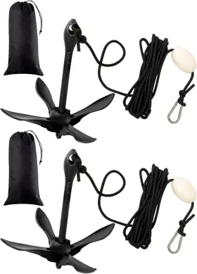Lounsweer-qsnx-9382 Lounsweer 2 Pack Marine Kayak Anchor Kit Grapnel 1.5lb Black