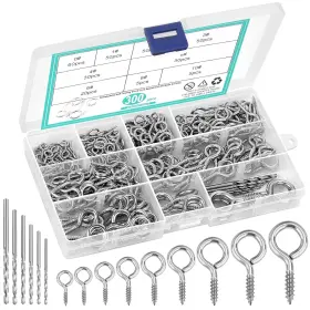 Mp052 Mapvolut 306 Pcs Eye Hooks Screws Assortment Kit 0.6 Inch -1.65 9 Sizes Nickel Sliver