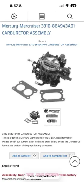 3310-864943a01 Mercruiser Oem Carb