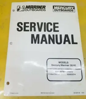 90-826148 Mercury Mercury/mariner Outboard 30/40 Models Factory Oem Service Manual