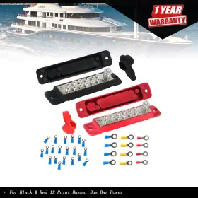 Tur640376i Munirater Black And Red 12 Point Busbar Bus Bar Power Distribution Block 180a 12v Dc Pair Us