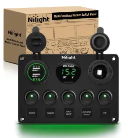 90125e Nilight 90125 - 5 Gang Multi Function Rocker Switch Green Backlit Dual