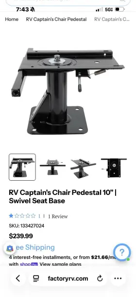 133427024 Norco Industries Rv Captains Chair Pedestal 10 Inch Rise Set Of 2