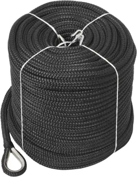 Novelbee 733810555179 3/8 Inch X 200ft Double Braid Nylon Anchor Line With Stainless Black
