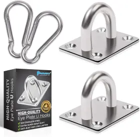 Pamazy 789862904694 2pcs M8 Premium Heavy Duty Square Stainless Steel Pad Eye Hook Sliver
