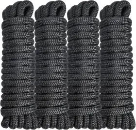 Propeltech 639395295328 4 Pack 5/8 Inch X 20 Ft Boat Dock Lines For And Pontoon Premium Marine- Black