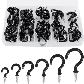 Romeda 727380269215 90 Pcs Black Ceiling Hooks Kit - 6 Sizes Vinyl Coated Screw-in