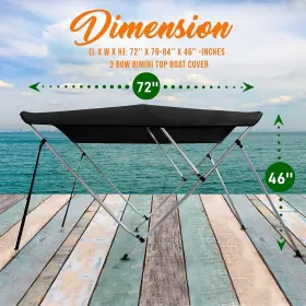 Slbtw84g Serenelife Waterproof Boat Bimini Top 3 Bow 6ftl X 46 Inch H 79 - 84 Gray #2