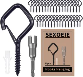 Lingxinggou001 Sexoeie 35 Pcs Eye Screw Hooks For Hanging Heavy Duty With Safety 35pcs Black