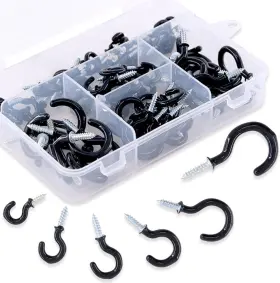 Swpeet 605621094881 100pcs Black 6 Sizes Cup Hook Kit Vinyl Coated Ceiling Screw