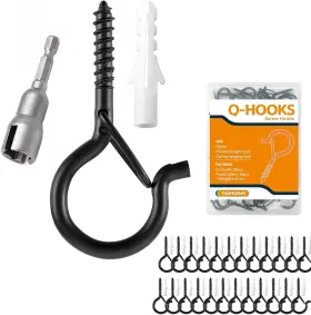 Taihuimy 784624820410 30 Pcs Q-hanger Hooks With Safety Buckle Windproof Screw Wall Pack Black