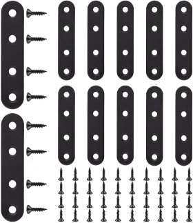 203946 Tkypzy 12 Pcs Flat Straight Brace Bracket Stainless Steel Black