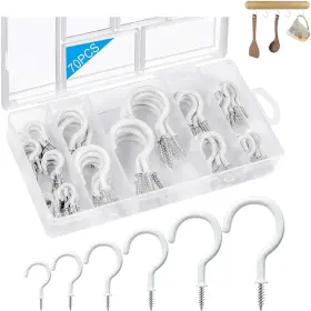 Wandaqueen 605182463263 70 Pcs Ceiling Hooks For Hanging 6 Sizes White Vinyl 70pcs-white Black