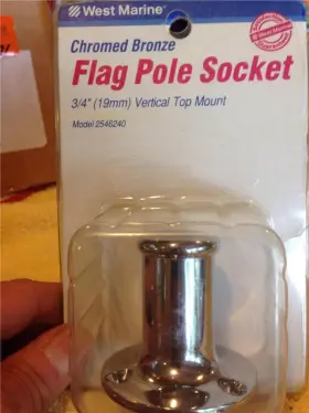 2546240 West Marine Flag Pole Socket Vertical Top Mount 3/4 Inch # Chromed Bronze