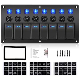 Qypcma0009 Xhtechnology Toggle Switch Panel 8 Gang Waterproof Rocker Switches 12v/24v Black