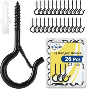 Cqb-dxaaa0111-823 Zhiyo 26 Pcs Screw Hooks With Safety Buckle 2.1 Inch 2.1in - 26pcs Black