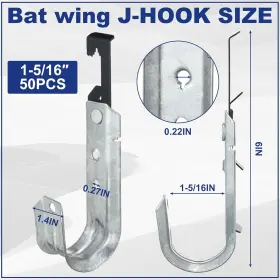 Jax-zonon-991 Zonon 50 Pcs Metal J Hooks Cable Support Hook Hangers 1-5/16 Inch Silver #2