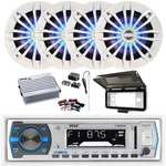 Pyle Bluetooth Marine Radio, Cover, Antenna,amp W/kit, 4X 6.5" Led White Speaker. Fixed Price $252.49.