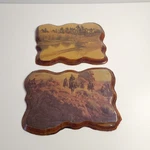 Set Of 2 Vtg Lacquer Wood Wall Hanging Wyoming Western Art Perma Pictures Plaque. Fixed Price $25.49.