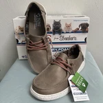 Bobs Skechers Womens Sz 7 Wide Taupe Canvas Memory Foam Slip On Laced Boat Nib. Fixed Price $20.00.