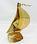 Vintage Demott Signed Brass Metal Sail Boat Sculpture Onyx Base Nautical 8". Fixed Price $17.50.