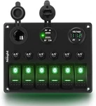 Nilight 6 Gang On Off Rocker Switch Panel Green With Dual Usb Voltmeter For Cars. Fixed Price $45.99.