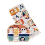 Lippert 2-PIECE Kitchen Towel & Potholder Set With Unique Rv Camping Print, Mach. Fixed Price $21.09.